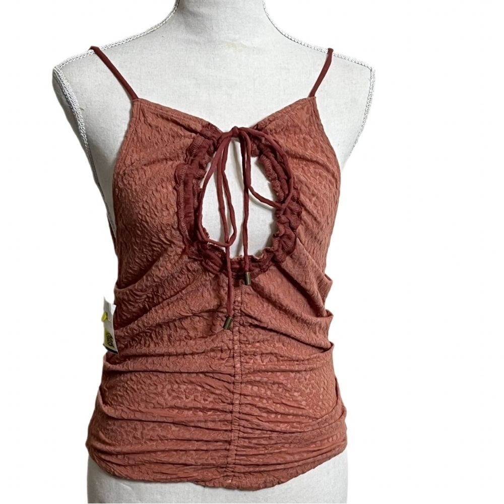 Free People Reversible Ruched Lace Keyhole Halter Tank Top Boho Festival Sexy S